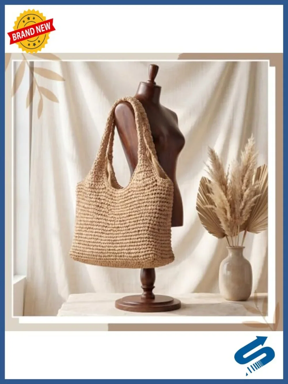 Oversized Boho Straw Tote Bag Large Woven Beach Bag Summer